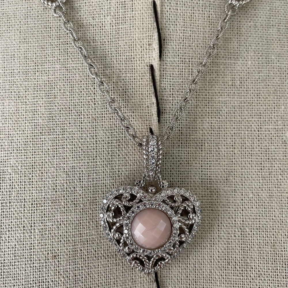 Judith Ripka Pink Opal CZ Heart Necklace